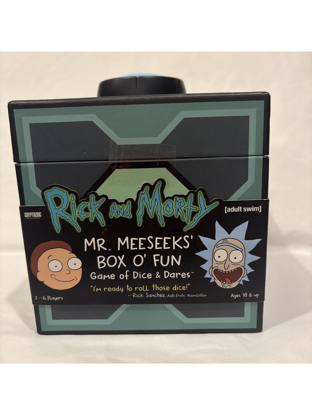 Rick and Morty Mr. Meeseeks' Box O' Fun Game of Dice & Dares Adult Swim Open Box